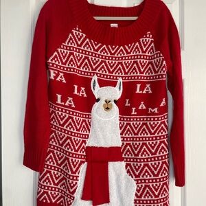Holiday Time Red and White Crew Neck Sweater with Llama Design